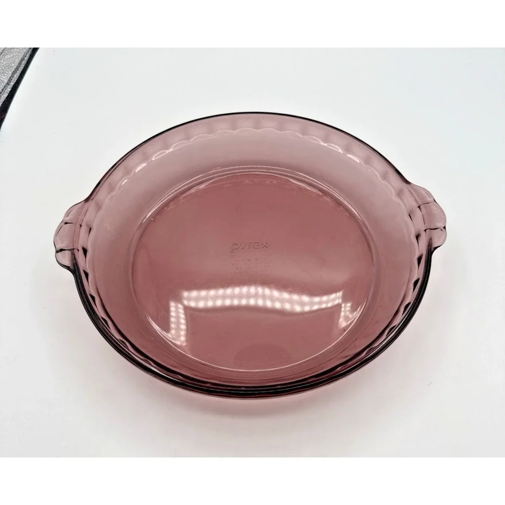 Pyrex Vintage Crimped Cranberry Deep Pie Pan Dish 9.5